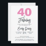 Invitation Rose 40 et fabuleux | Fête du 40e anniversaire<br><div class="desc">Une invitation photo chic,  élégante,  40e anniversaire que vous pouvez personnaliser et envoyer pour votre fête de quarantième anniversaire. Les mots "40 and Fabulous" en noir et rose sont mis en utilisant une calligraphie élégante et une typographie moderne. Conçu exclusivement pour vous par Happy Dolphin Studio ! @happydolphinstudio</div>