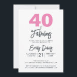 Invitation Rose 40 et fabuleux | Fête du 40e anniversaire<br><div class="desc">Une invitation photo chic,  élégante,  40e anniversaire que vous pouvez personnaliser et envoyer pour votre fête de quarantième anniversaire. Les mots "40 and Fabulous" en noir et rose sont mis en utilisant une calligraphie élégante et une typographie moderne. Conçu exclusivement pour vous par Happy Dolphin Studio ! @happydolphinstudio</div>