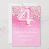 Invitation rose 4e anniversaire Girl Parties scint (Devant)