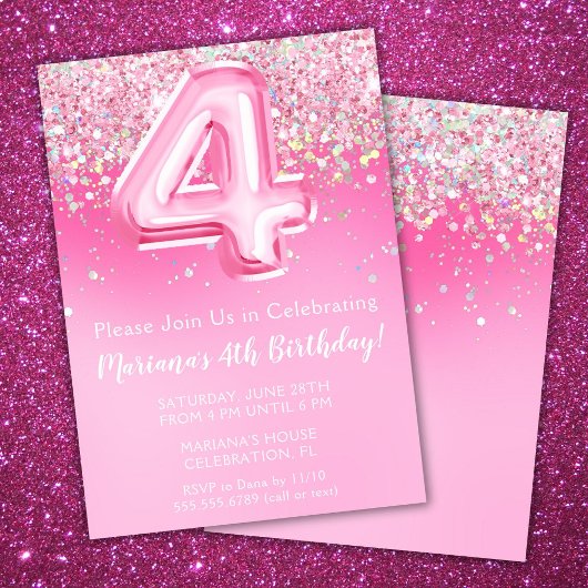 Invitation rose 4e anniversaire Girl Parties scint