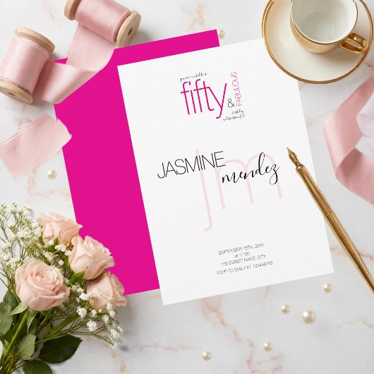 Invitation Rose 50 ans & Incroyable Monogramme moderne Annive