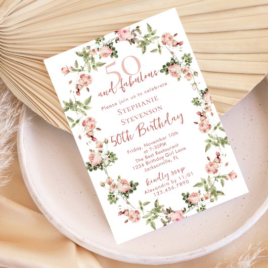 Invitation Rose 50 & Fabulous 50th Birthday Garden Tea Party