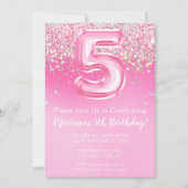Invitation rose 5e anniversaire Girl Parties scint (Devant)