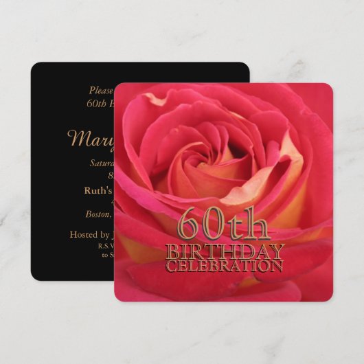 Invitation Rose 60e anniversaire Célébration personnalisée In (Devant / Derrière)