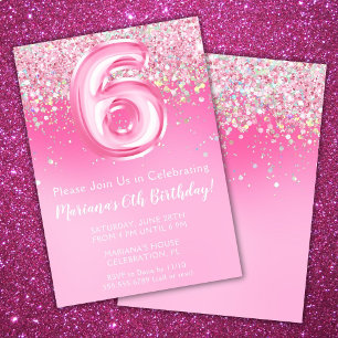 Invitation rose 6e anniversaire Girl Parties scint