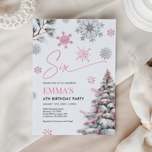 Invitation rose 6e anniversaire, hiver Six anniver