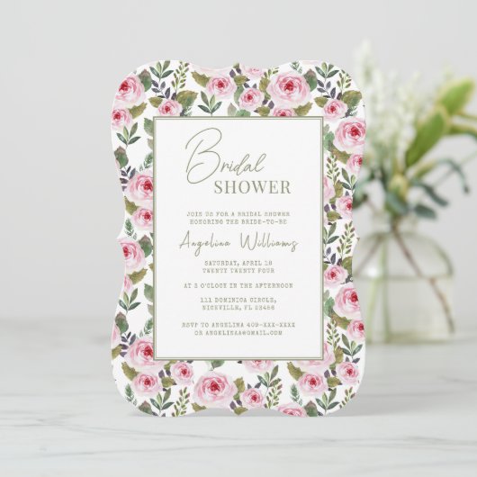 Invitation rose à la douche nuptiale (Debout devant)