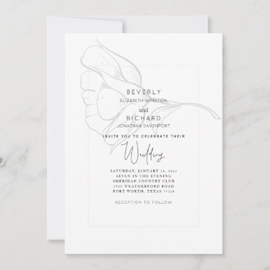 Invitation Rose à main simple Mariage blanc (Devant)