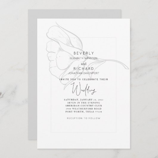 Invitation Rose à main simple Mariage blanc (Devant / Derrière)