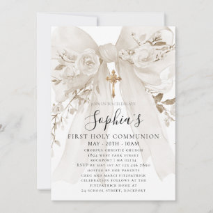 Invitation Rose à ruban blanc pour la première communion
