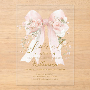 Invitation rose à ruban floral pour un Sweet sixte