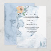 Invitation Rose à une personne et Dusty Blue 2 Mariage (Devant / Derrière)