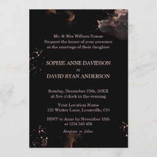 Invitation Rose Abstrait Gold Washes Mariage noir Formal