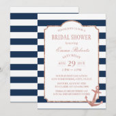 Invitation Rose Ancre or Fête des mariées des rayures nautiqu (Devant / Derrière)