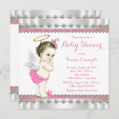 Invitation Rose Angel bébé fille douche (Devant / Derrière)