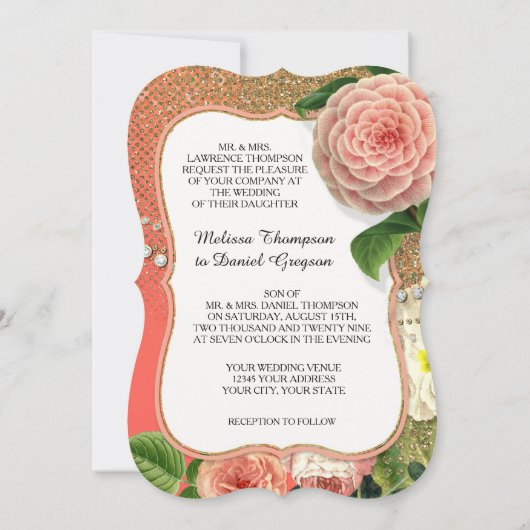 Invitation Rose anglais vintage Glam Old Hollywood Regency (Dos)