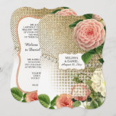 Invitation Rose anglais vintage Glam Old Hollywood Regency (Devant / Derrière)