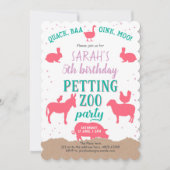 Invitation Rose, Animaux de ferme, Anniversaire de fille, Zoo (Devant)