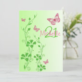 Invitation Rose, anniversaire floral de Buttterflies de vert (Debout devant)