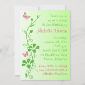Invitation Rose, anniversaire floral de Buttterflies de vert (Dos)