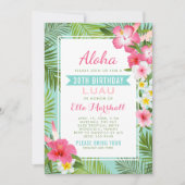 Invitation rose Anniversaire tropical avec Luau et fleurs (Devant)