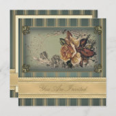 Invitation Rose antique (bleu) (Devant / Derrière)