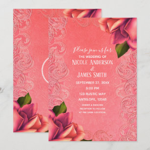 Invitation Rose Antique Vintage Pêche Élégant Mariage