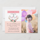 Invitation Rose Antlers & Party Bunting Anniversaire Invitati (Devant)