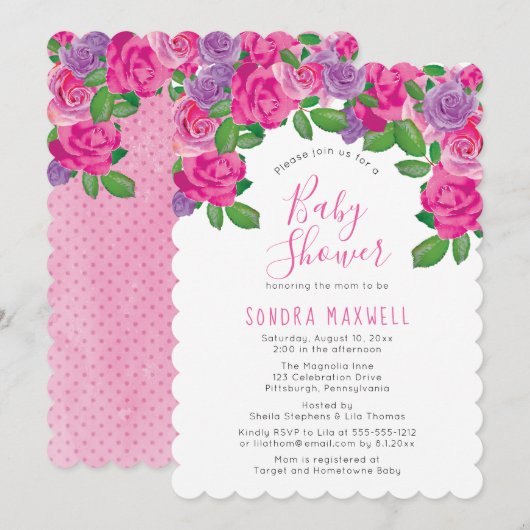 Invitation Rose | Aquarelle blanche Baby shower floral chic (Devant / Derrière)
