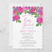 Invitation Rose | Aquarelle blanche Baby shower floral chic (Devant)
