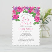 Invitation Rose | Aquarelle blanche Baby shower floral chic (Debout devant)