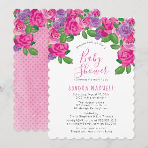 Invitation Rose   Aquarelle blanche Baby shower floral chic