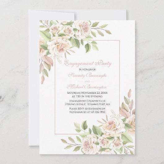 Invitation Rose Aquarelle Blush Rose Floral (Devant)