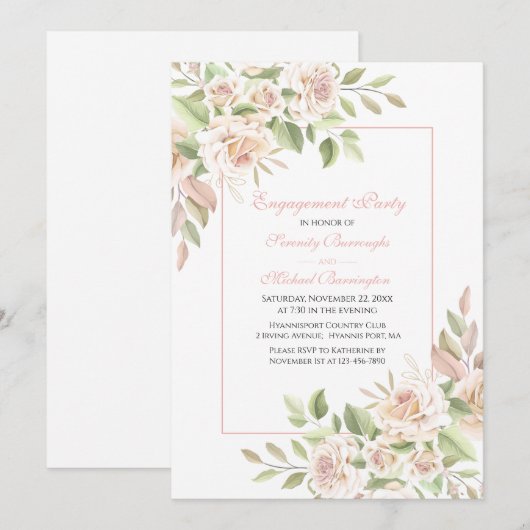 Invitation Rose Aquarelle Blush Rose Floral (Devant / Derrière)
