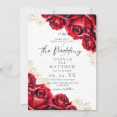 Invitation Rose aquarelle Mariage Bourgogne Or (Devant)