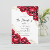 Invitation Rose aquarelle Mariage Bourgogne Or (Debout devant)