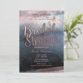 Invitation Rose Aquarelle moderne Or & Fête des mariées Bleue (Debout devant)