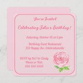 Invitation Rose aquarelle peinte à la main JOYEUX ANNIVERSAIR (Devant / Derrière)