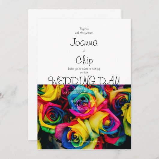 Invitation Rose arc-en-ciel (Devant / Derrière)