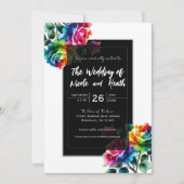 Invitation Rose arc-en-ciel noir et blanc Mariage floral vif (Devant)
