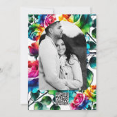 Invitation Rose arc-en-ciel noir et blanc Mariage floral vif (Dos)