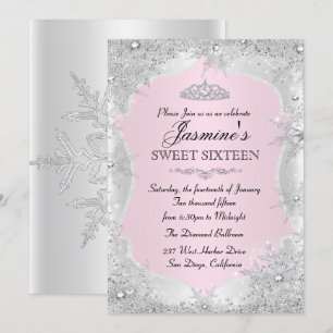 Invitation Rose Argent Flocon de Neige Sweet 16