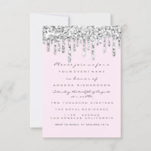 Invitation Rose Argent Gris Effet Paillettes Gouttes Mariée