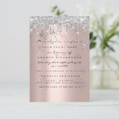 Invitation Rose argent luxueux mariage Sweet 16ème pailleté (Debout devant)