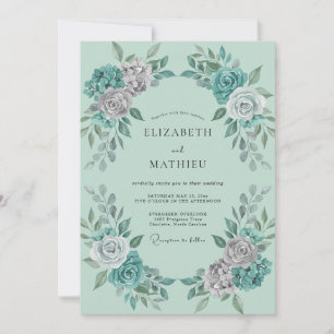 Invitation Rose Argent Mousse de Mer Mariage