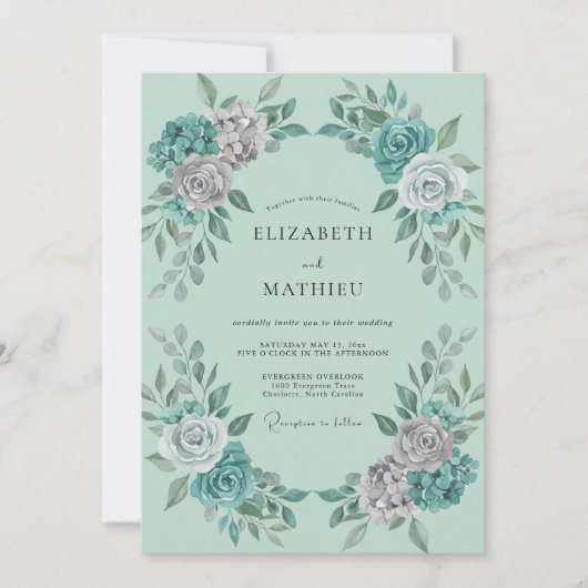 Invitation Rose Argent Mousse de Mer Mariage (Devant)