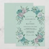 Invitation Rose Argent Mousse de Mer Mariage (Devant / Derrière)