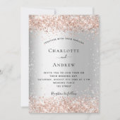 Invitation Rose argent or code QR RSVP détails mariage (Devant)