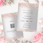 Invitation Rose argent or code QR RSVP détails mariage