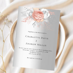 Invitation Rose argent or floral élégant mariage